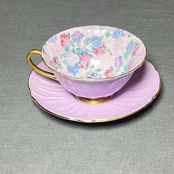 Vintage Shelley Oleander Summer Glory Teacup & Saucer Lilac w/24k Gold Trim - Picture 3 of 14